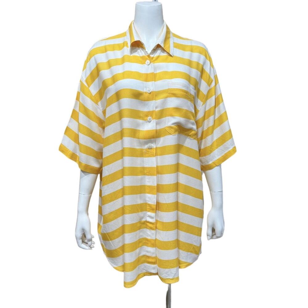 Yellow White Stripe Button Down Shirt 22/24 Oversized